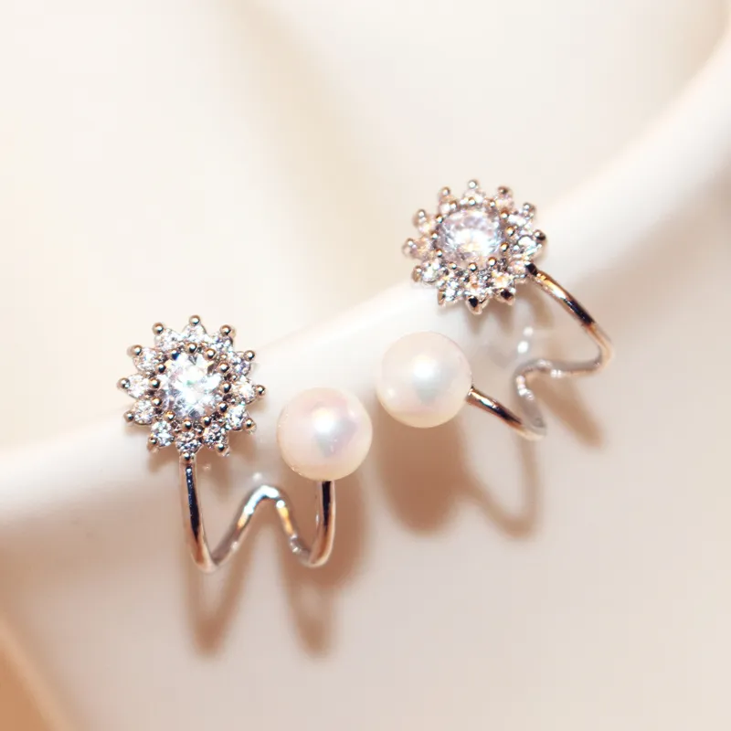 Große Marke Stil Ins Modedesigner Ohrringe super glitzernde Diamant Zirkon Kristall Sonnenblumen Perle Ohrstecker Frau336R