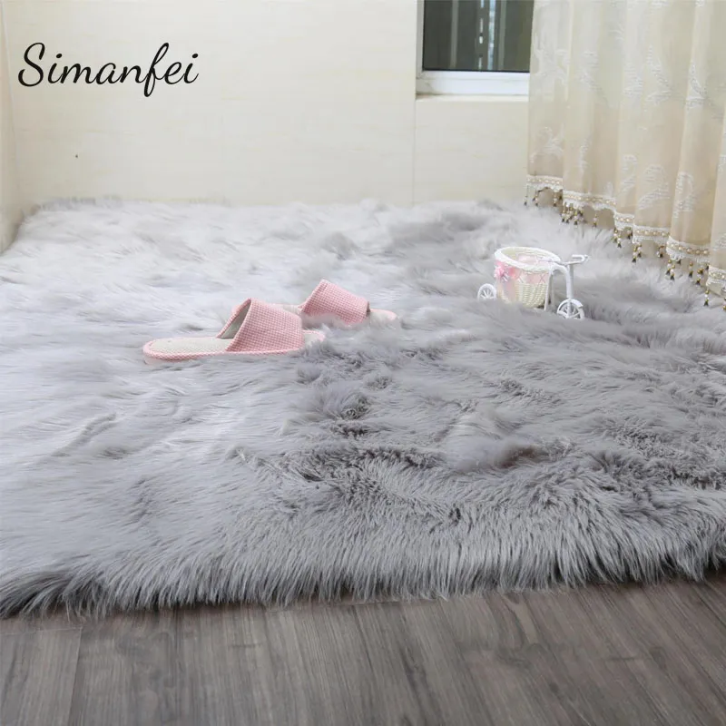 Simanfei tapis poilu nouvelle peau de mouton plaine fourrure peau moelleux chambre Faux tapis lavable artificiel Textile zone carré Rugs267D