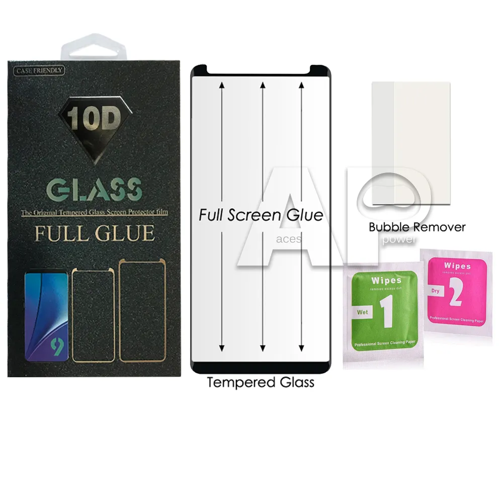 Full Glue Case Friendly Tempered Glass Screen Protector For Samsung Galaxy S21 S10 S9 S8 S20 Ultra Note 9 10 Plus With Retail Package