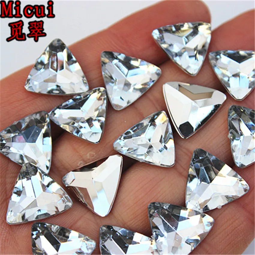 MICUI 100st 15mm Mix Color Triangle Crystal Rhinestones Pointback Fancy Stones Akryl Rhinestones Strass Crystal Stones Applique217o