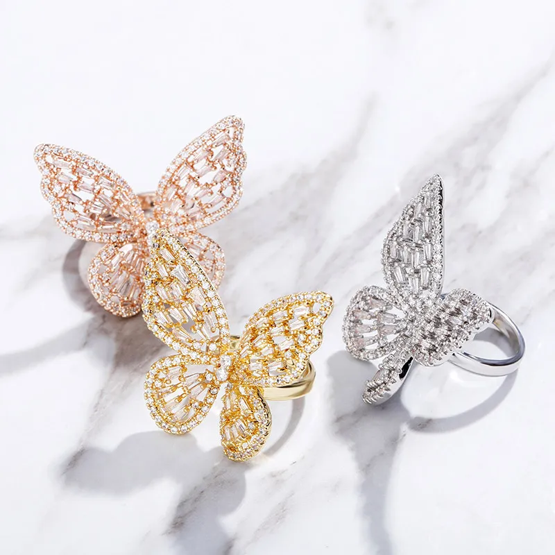 Förlovningsringar för kvinnor Luxury Designer Ring Wedding Love Jewelry Iced Out Diamond Butterfly Bijoux de Createurs de Luxe Femmes2994