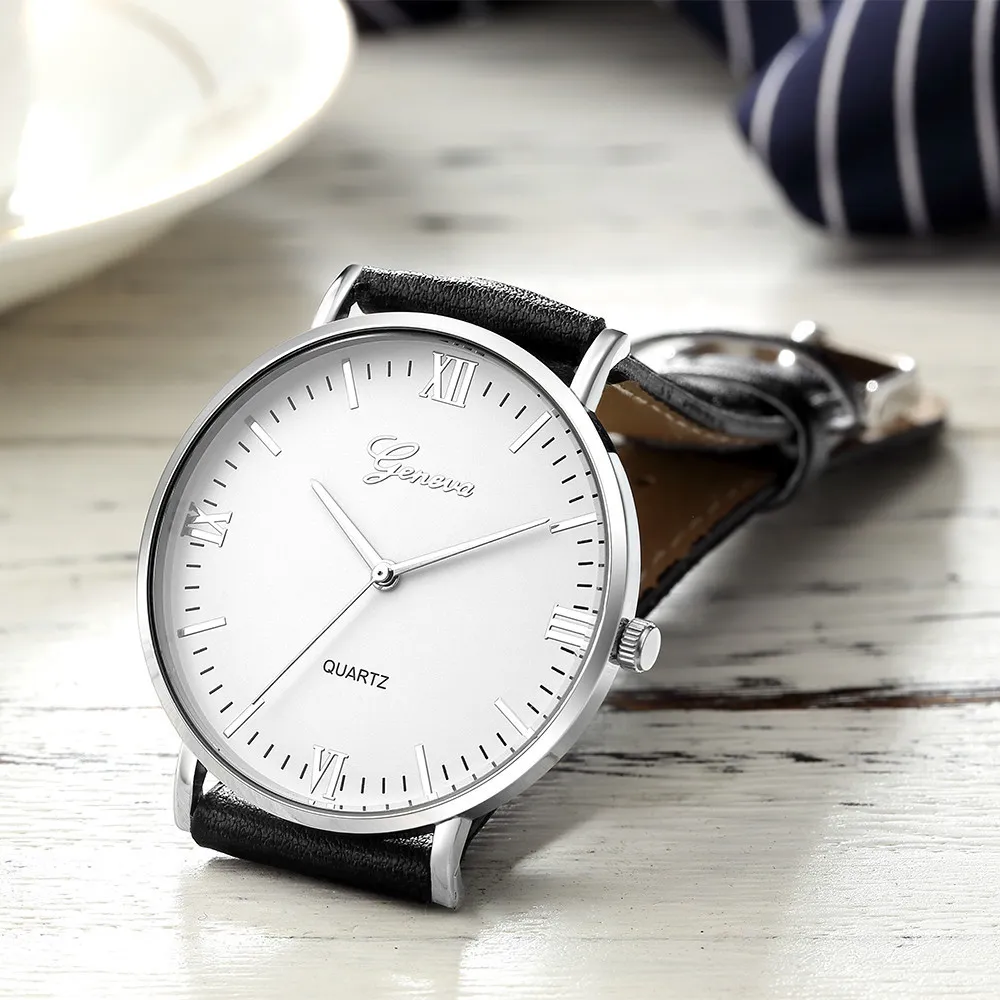 Reloj de pulsera analógico de cuarzo analógico de acero inoxidable para mujer Unisex de negocios de lujo clásico Geneva T19287b