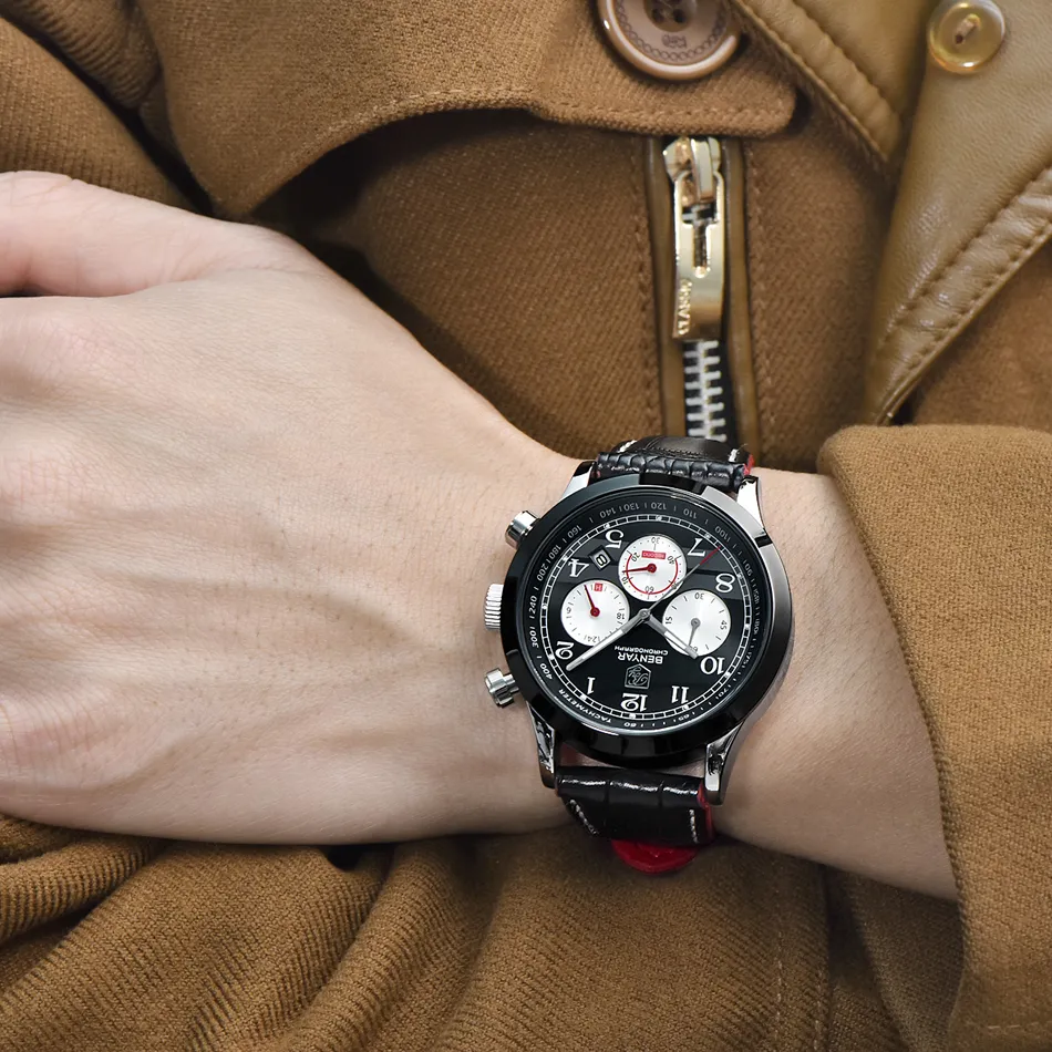 Бренд BENYAR, спортивные водонепроницаемые мужские часы с хронографом, лучший бренд, роскошные мужские кожаные кварцевые военные наручные часы, мужские часы saat287g