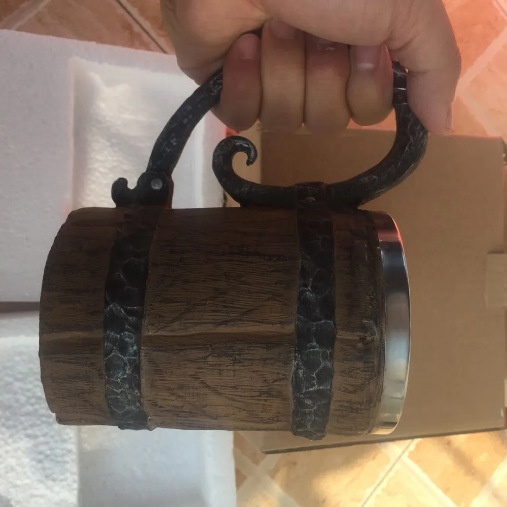 Houten vat Rvs Hars 3D Bier Mok Beker Game Tankard Koffiekopje Wijnglas Mokken 650 ml KREEG Gift250s