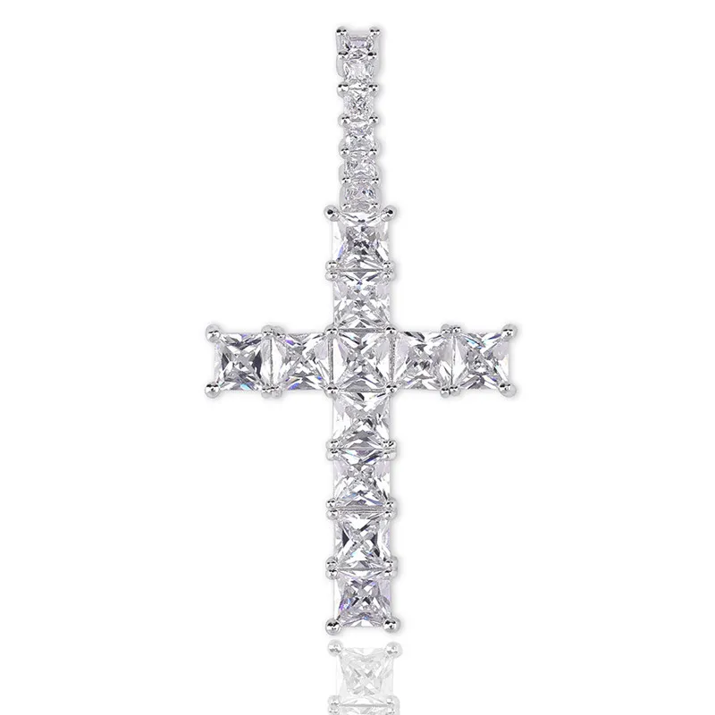 Hiphop Iced Zirkoon Baguette Cross Hanger Met 4mm Tennisketting heren Sieraden Goud Zilver Vierkant CZ Diamond Necklace310n