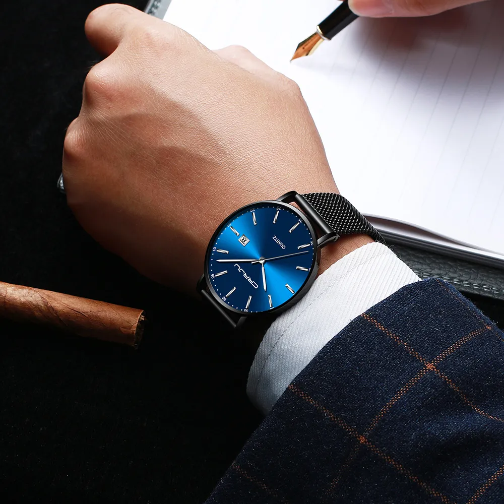 Fashion Mens Watches CRRJU Top Brand Luxury Blue Waterproof Watches Ultra Thin Date Simple Casual Quartz Watch Men Sports Clock ni283d