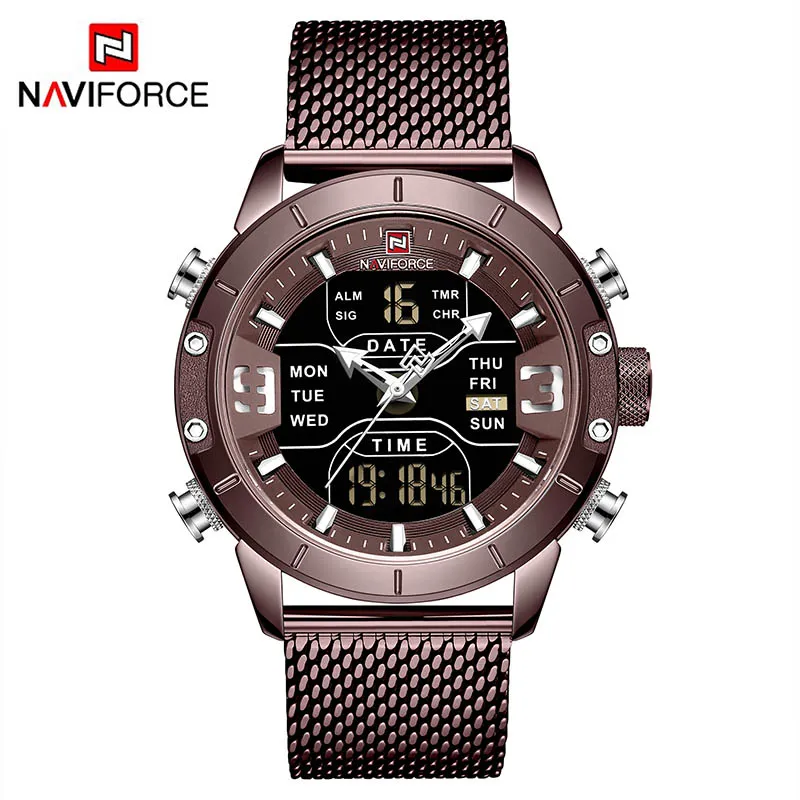 Naviforce nouveau 9153 sport numérique militaire hommes montre haut de gamme bracelet en acier de luxe montre-bracelet Relogio Masculino montre homme265R