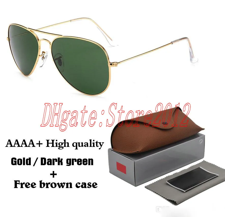 Alta calidad Vassl Hombres Mujeres Diseñador Clásico Piloto Gafas de sol Gafas de sol Marco dorado Verde Lente de 58 mm y 62 mm Gafas vienen con B260V