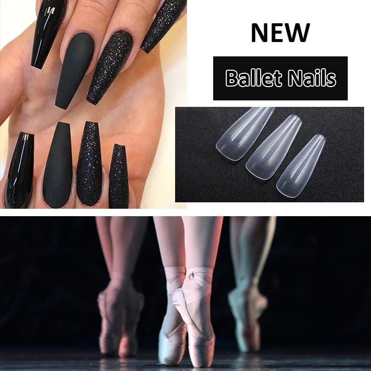 Nuovi 500 pezzi Ballet Tips Artificial Tips Professionale Lunga copertura piena bara Falso unghie unghie unghie a spillo manicure