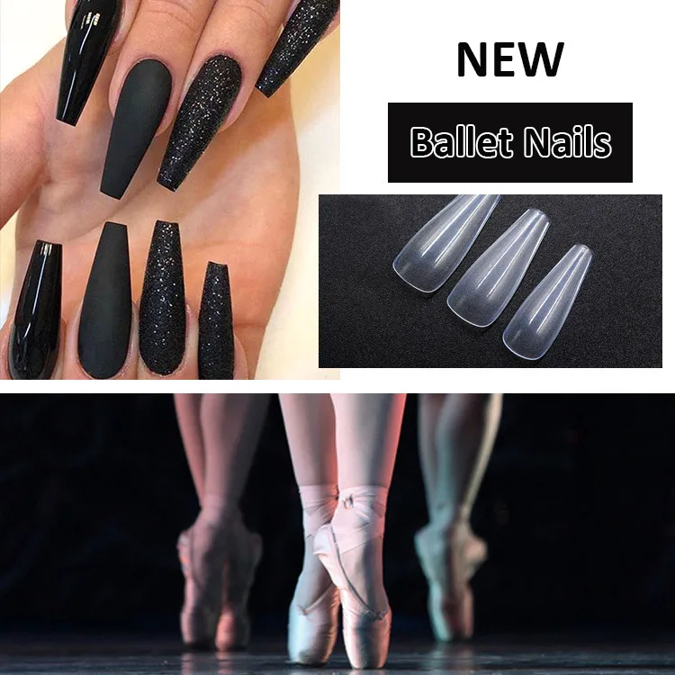 Nya 500 stycken ballett konstgjorda naglar tips professionell lång full täcke kista falsk nagel gourd stilett manikyr