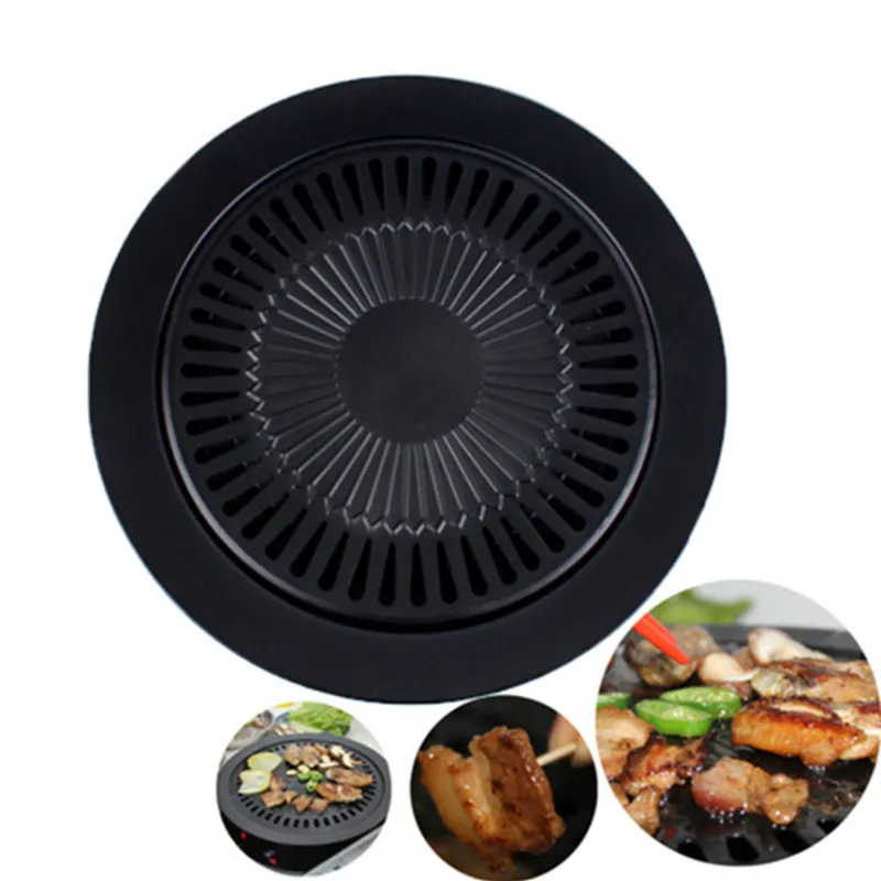 Korean Outdoor Barbecue Grill Non-Stick BBQ Grills Round Pan Grills Easily Cleaned Carbon Steel Barbecue BBQ Accessories Tools T20292J