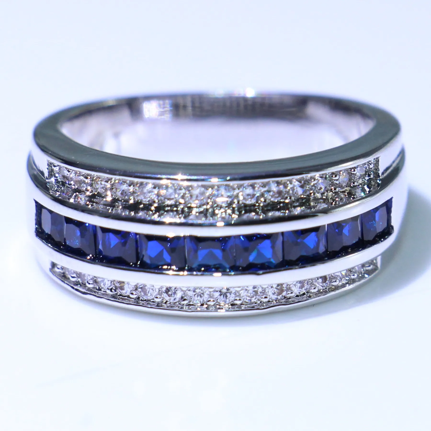 Choucong nouveauté bijoux de mode 10KT or blanc remplissage princesse coupe bleu saphir CZ diamant hommes bague de mariage For248f