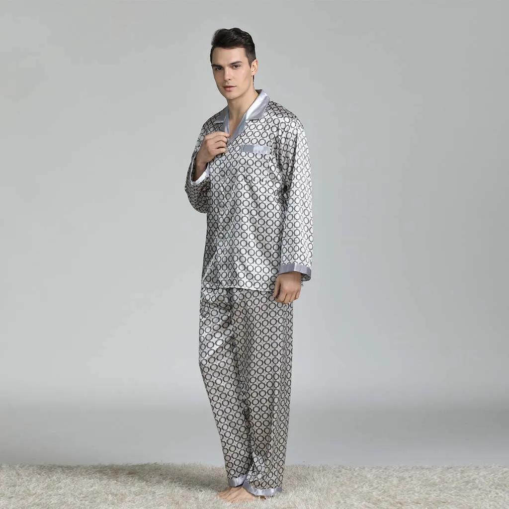 2019 Silk Men Pyjama sätter sömn Solid Satin Sleepwear Men Summer Suit Full Sleeve Silk Pyjama Men Pyjamas Male#G2 V191216278Q