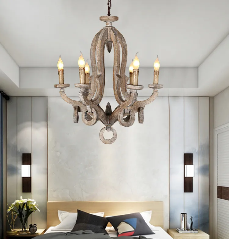Lampes suspendues Vintage lustre en bois éclairage pour salon chambre cuisine lustre lustres plafond rétro décor à la maison Light208L