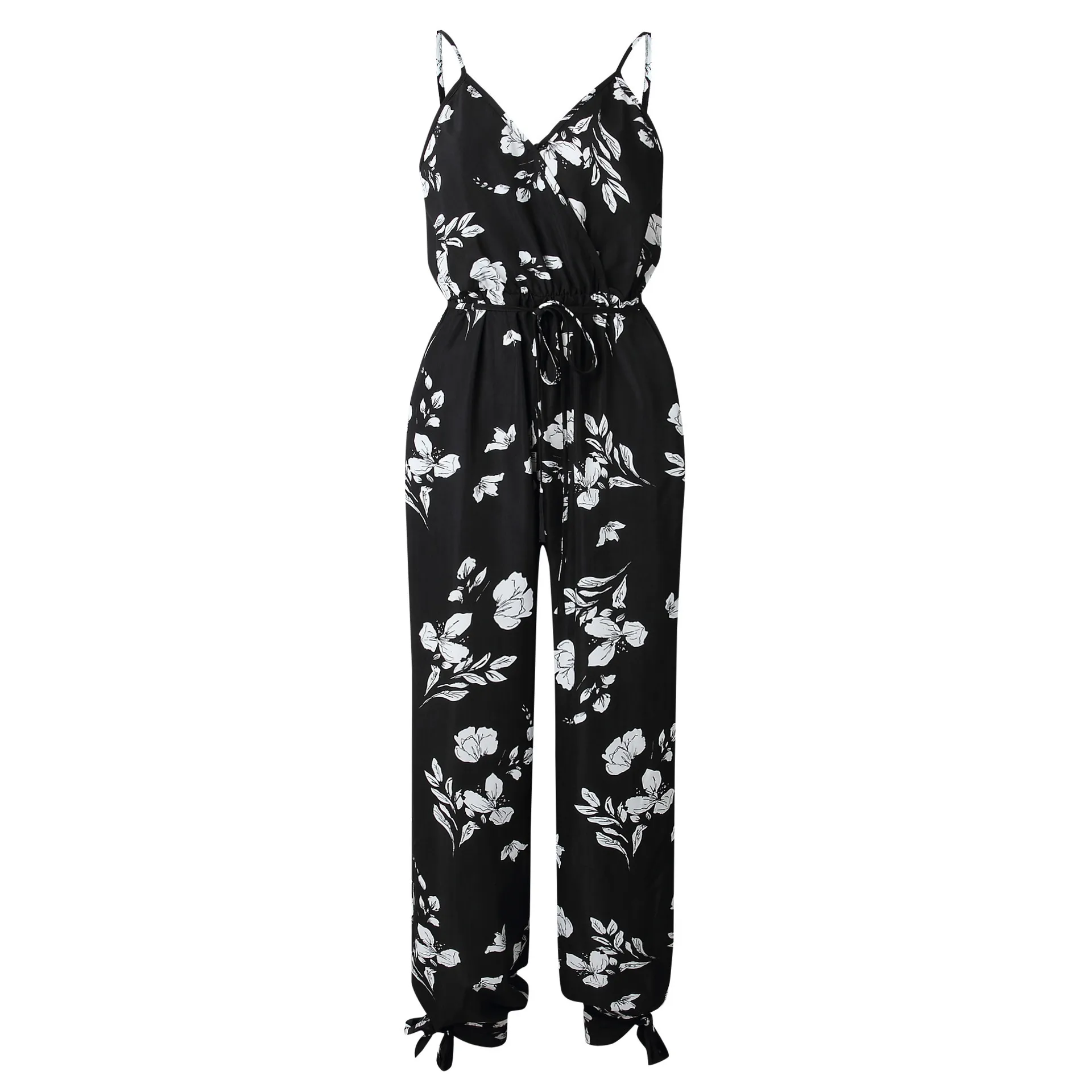 Uzzds v nacke sexiga bodysuiter kvinnor med bälte kropp femme rompers feminino blommig playsuit overalls utskrift vår sommar jumpsuit y19062201