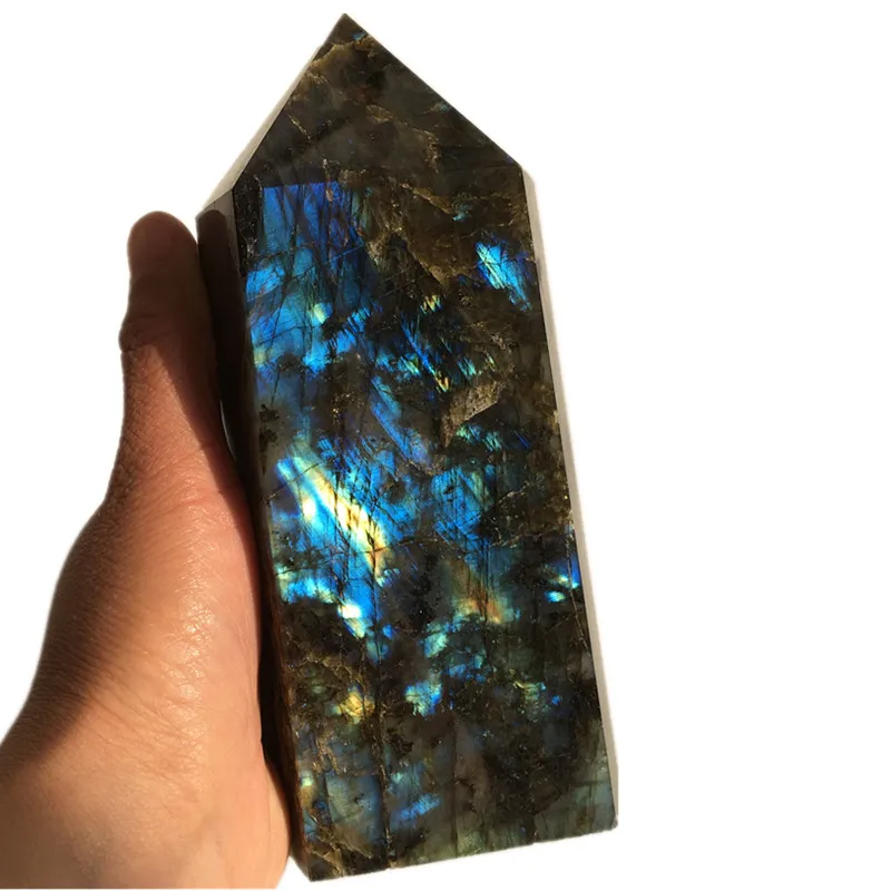 1 5kg Big size Natural labradorite Quartz Obelisk Large Crystal Wand Point quartz crystal gemstone tower reiki healing254S