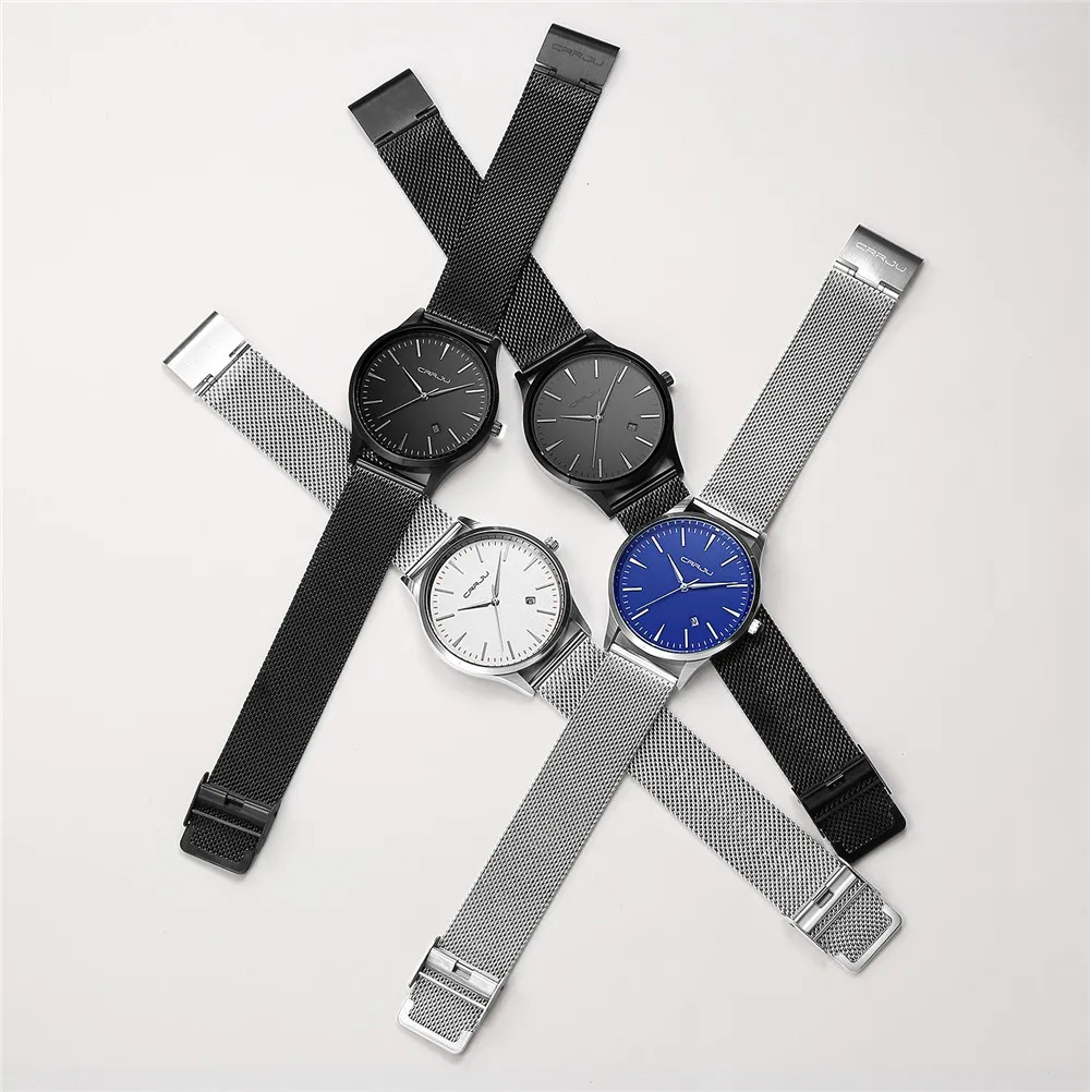 Crrju Black Watch Men Watches Top Brand Luxury Luxury有名な腕時計男性時計ブラッククォーツリストウォッチカレンダーRelogio Masculino235Q