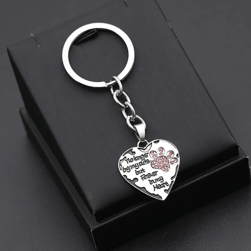 Key Chain No Longer By My Side But Forever In My Heart Paw Print Heart Keychain Pet Animal Lovers Memorial Friend Key R336C