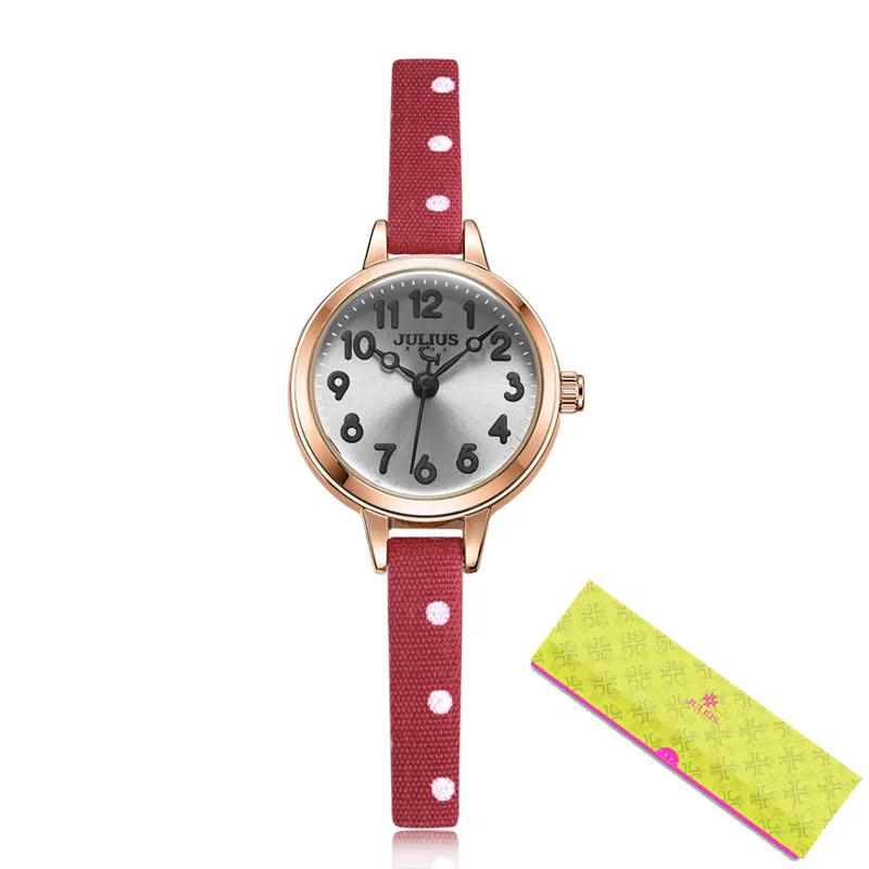 JULIUS Relógio Pequeno Presente para Menina Relógio Árabe Número Japão Quartzo Crianças Relógios Ultra Fino Couro de Desenho Animado Montre JA-1022206L