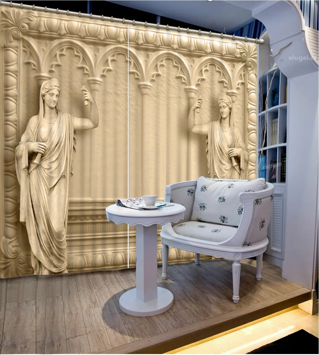 Rideaux européens Chambre PO Paint rideau pour le salon Marble Angel Flower 3D Window Curtains262y