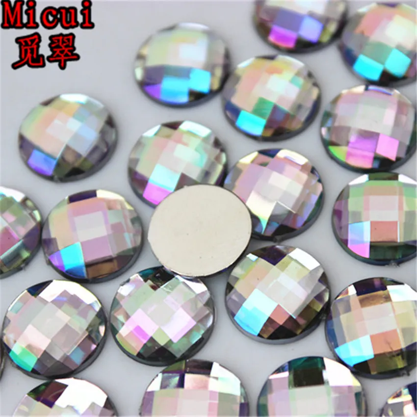 Micui de 12 mm de cristal redondo Mezcla de forma plana de color renovado acrílico Glue de diamantes de imitación acrílico en cristales de estras Gemas sin agujero para joyas Craf223k