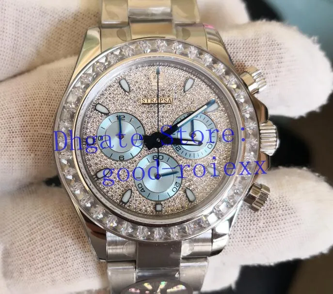 Mens Watch Automatic Chronograph Cal 4130 Full Pave Diamond Dial Bezel Watches Men 116576 Cosmograph Eta Sapphire BLF Wristwatches207Q