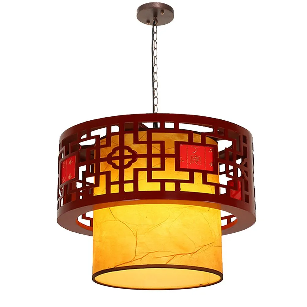 Maison de thé en bois chinois lampes suspendues restaurant lustre Vintage salle à manger traditionnelle éclairage de plafond balcon lampe suspendue237v