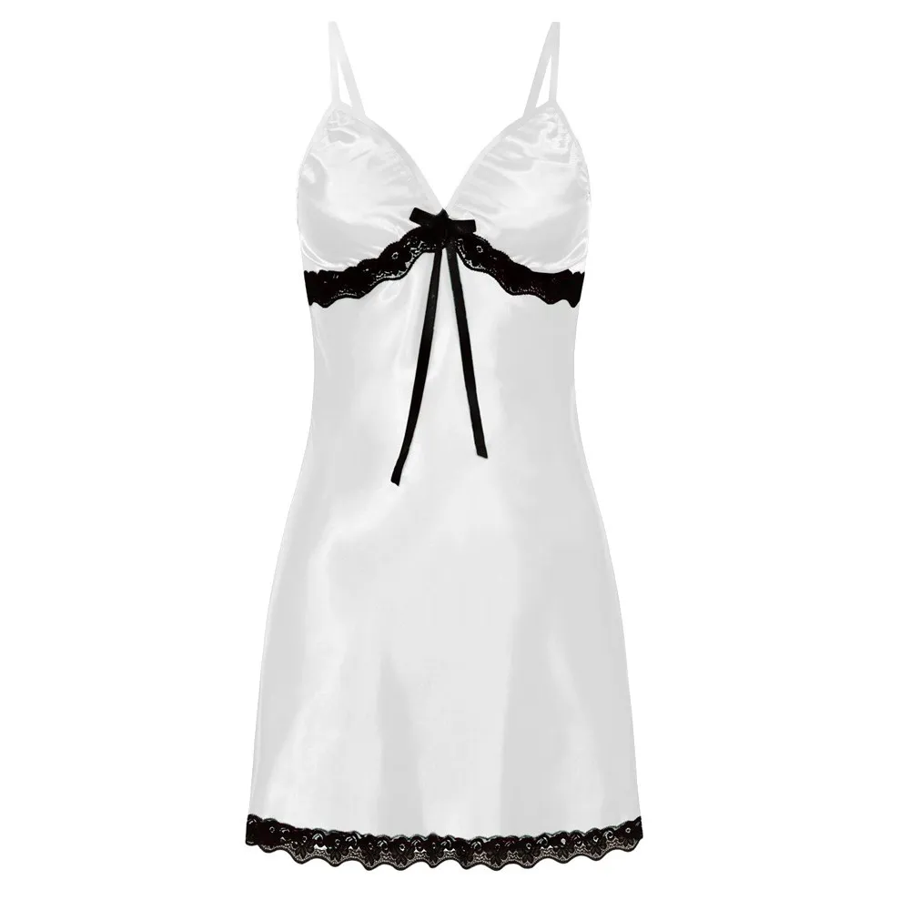 Kobiety seksowne bieliznę v szyja noszenie snu sex satin piżama koronka chemise mini mise sukienki kantar