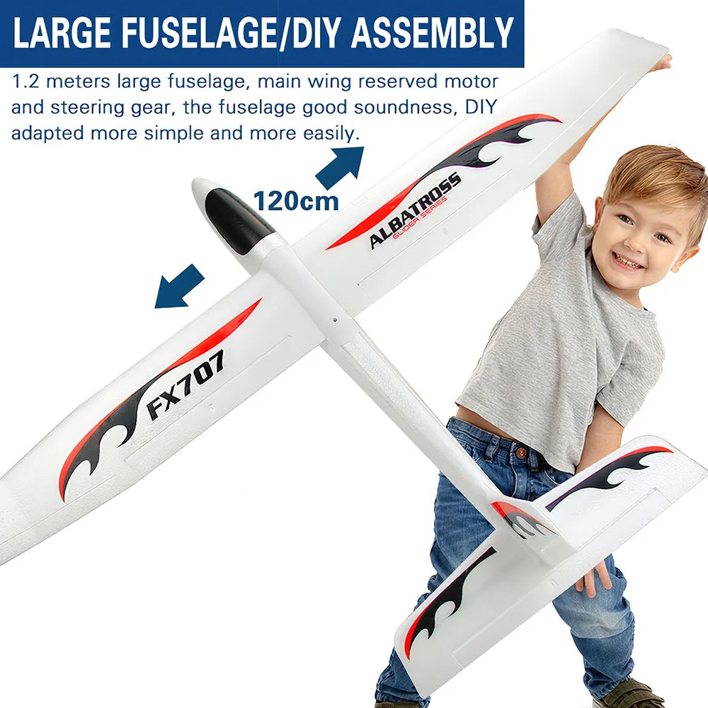1200 mm płasko -uruchamiające szybki Schower Ręczny dla dzieci rzucający samolot RC Miękki samolot samolotowy Model DIY Educational Toys FX707S Y200419138136