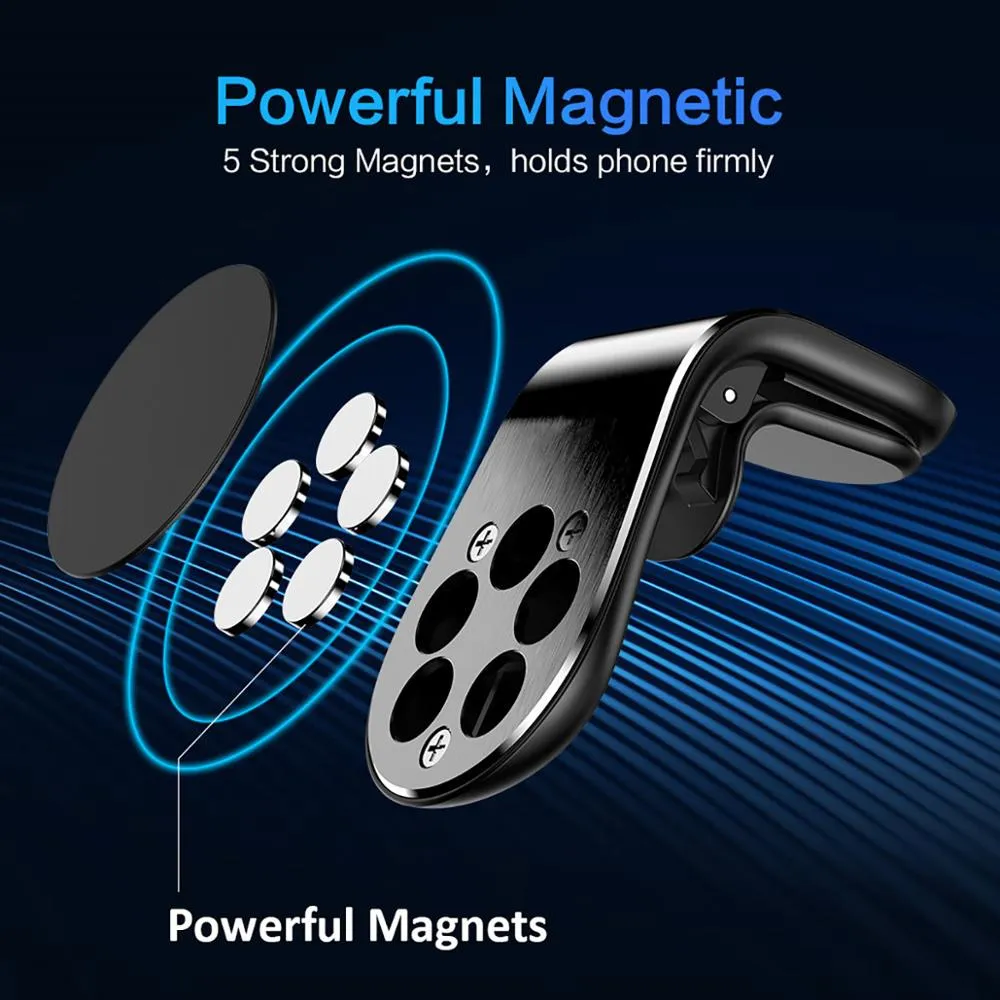 Magnetic Car Phone Holders L Shape Air Vent Mount Cell Stand Holder For Samsung Support GPS with Package