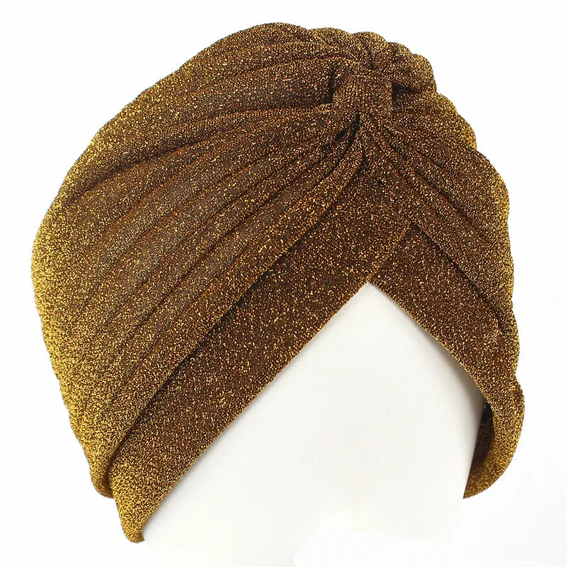 Hela nya män och kvinnor Casual Gold Bright Silk Indian Hats Mellanöstern Muslim Ruffle Turban Headscarf Hats Head Wrap Head Cov2681