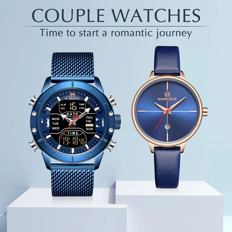 Couple montres NAVIFORCE Top marque en acier inoxydable montre-bracelet à Quartz pour hommes et femmes mode horloge décontractée ensemble de cadeaux pour 291q