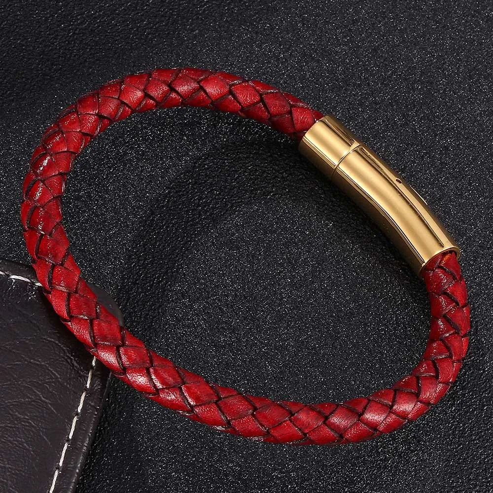 Top qualité mode bracelet en cuir tissé à la main or snap rétro bijoux simples hommes et femmes bracelets rouges couple bijoux petit ami or199P