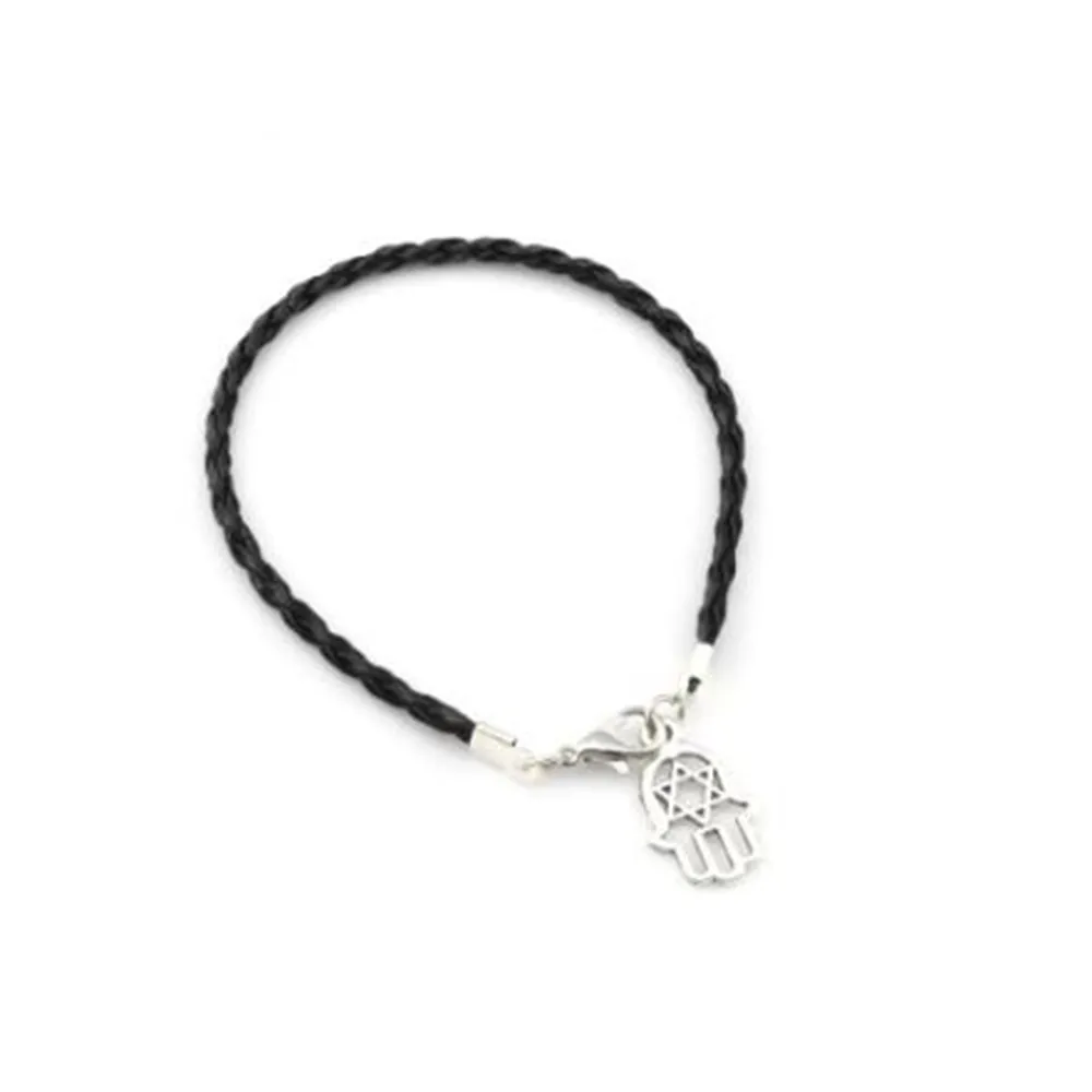 100 pezzi misti Kabbalah Hamsa mano portafortuna braccialetti corda intrecciata in pelle nera 17 -21 cm2528