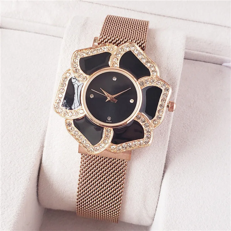 Marque de mode belles montres femmes filles cristal fleur Style acier métal bande magnétique Quartz montre-bracelet CHA082892