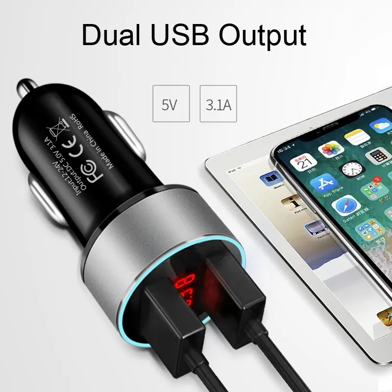 Universal QC 30 Car Charger 2 Port Car Charger 2A Quick Dual USB Adaptive for iPhone Huawei Samsung S8 Galaxy S7 Phones5786080