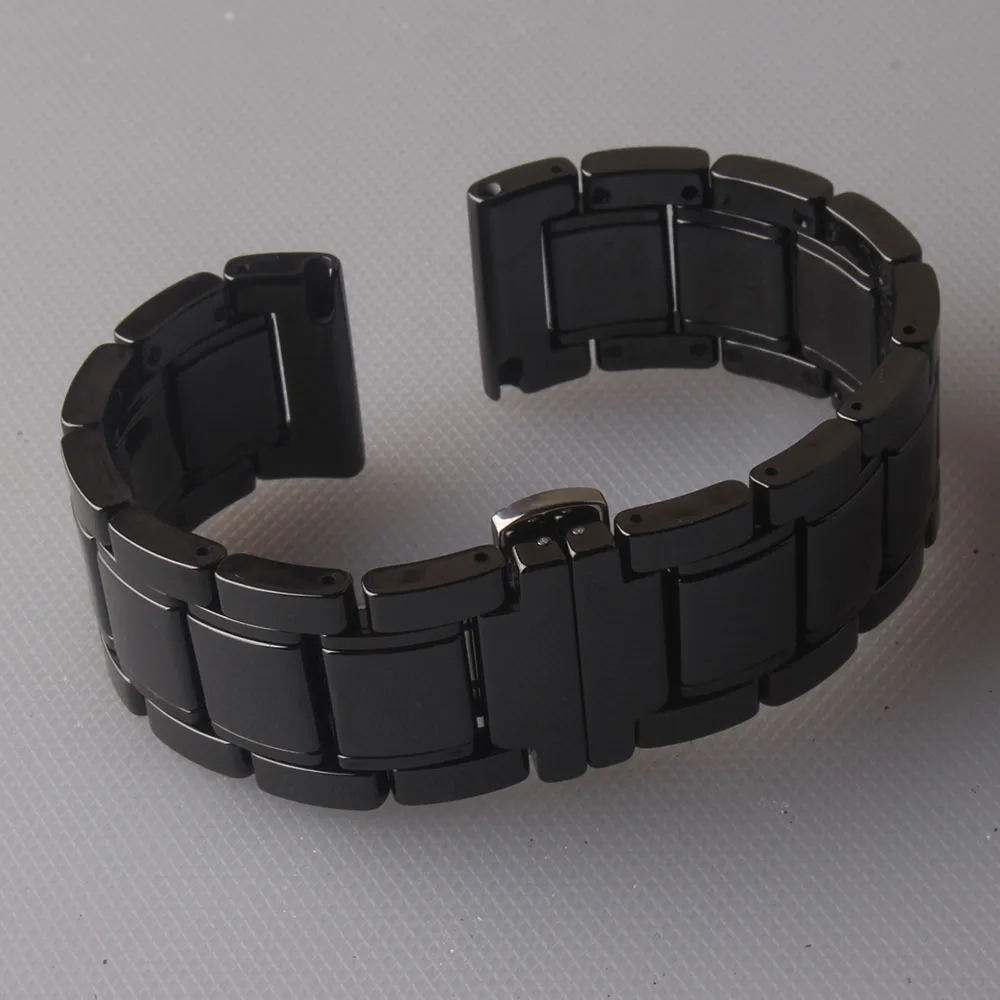 Pulseira de relógio de cerâmica polida preta, pulseira de 20mm 21mm 22mm 23mm 24mm para relógio de pulso masculino, acessórios femininos, pino de liberação rápida 244m