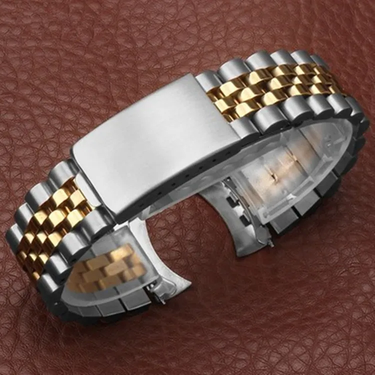 Bracelet de montre 13mm 17mm 20mm bracelet de montre en acier inoxydable solide deux tons creux extrémité incurvée bracelet à maillons à vis pour Bracelets de jubilé de style ancien Datejust5199591