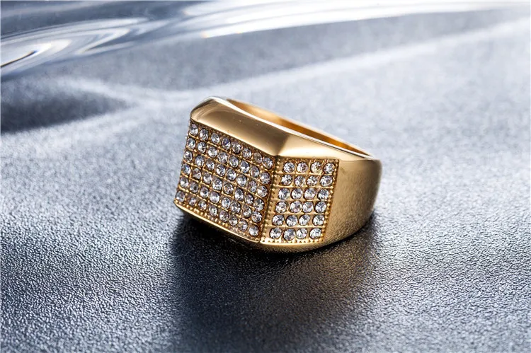 new Fashion luxury designer full diamonds titanium stainless steel golden men rings hip hop jewelry3254