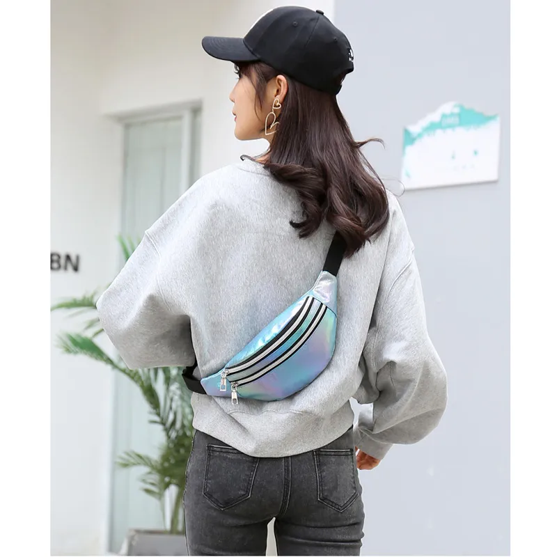 2020 Holographique Fanny Pack Hologramme Taille Sac Laser PU Plage Traverl Banane Hanche Bum Zip Ceinture Femmes Sac de Ceinture pour Girls329B