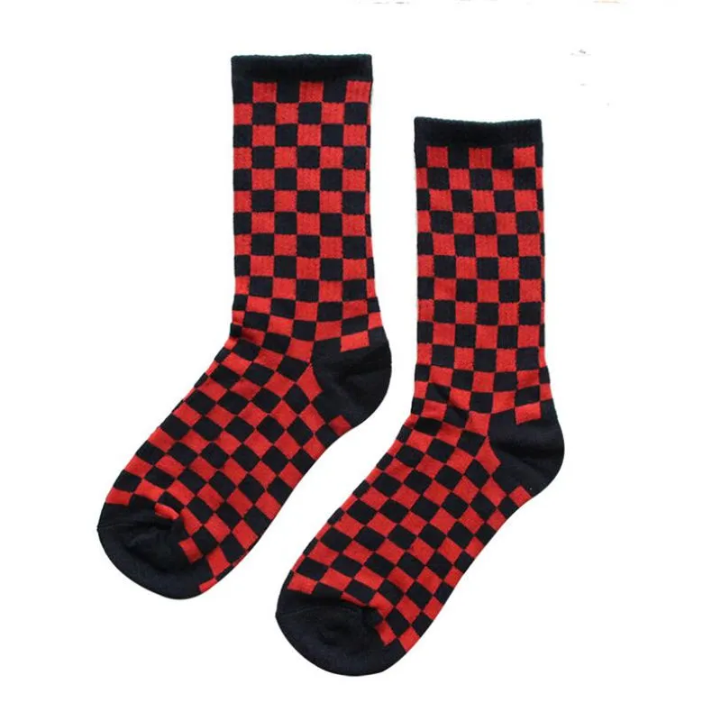 Januarysnow Harajuku Trend Women Men Checkerboard Socks Geometric Checkered Socks Men Hip Hop Cotton Unisex Streetwear Novelty Socks