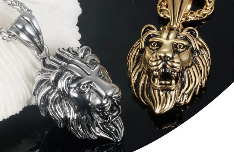 Steampunk Pendant Halsband Lion Rostfritt stål Personlighet Hip Pop Designer smycken Män Power Courage Cool Vintage Halsband ACCE228E