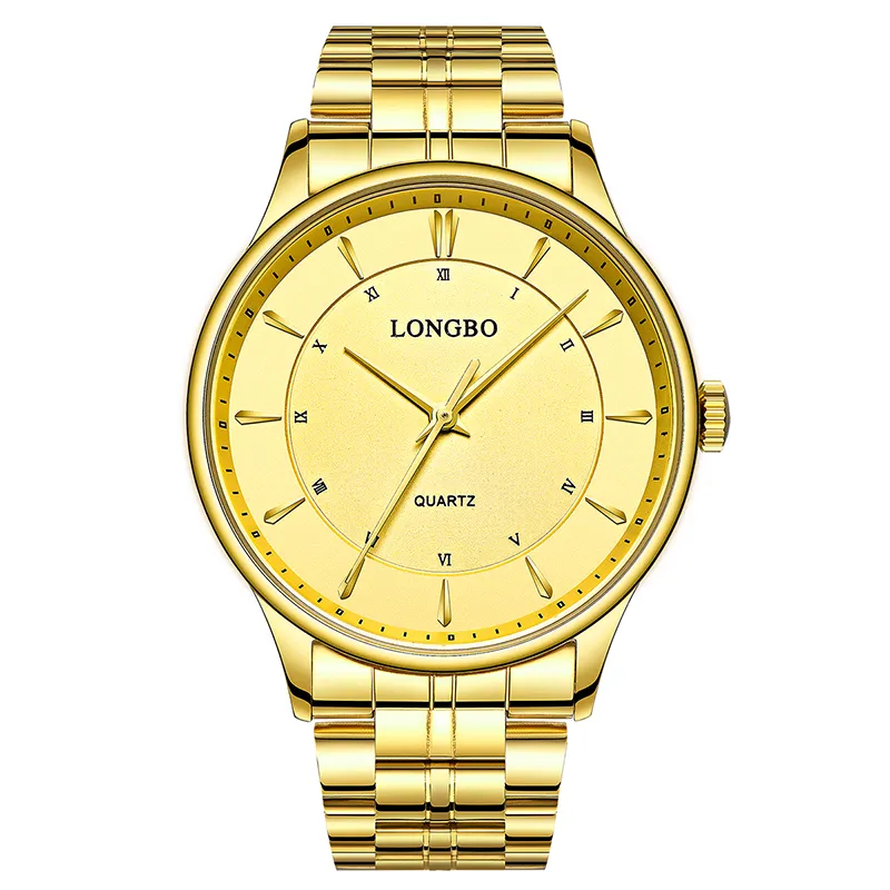 2020 Longbo Quartz Watch Lovers Watches Women Men Couple de montres analogiques Montres en cuir Montres décontractées Gold 8022619