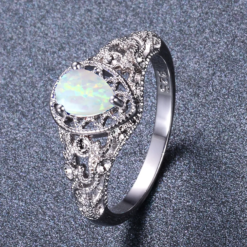 5 Stück Luckyshine S925 Sterling Silber Damen Opal Ringe Blau Weiß Natürlicher Mystischer Regenbogentopas Hochzeit Verlobungsringe #7-10274j