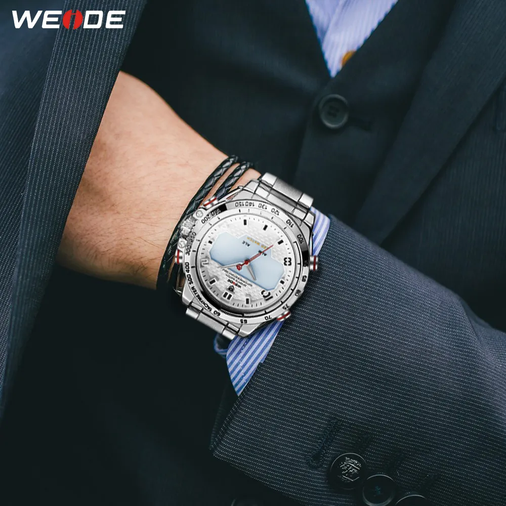 WEIDE Uomo Sport Retroilluminazione Display a LED Allarme analogico Data automatica Esercito militare Cinturino in acciaio inossidabile Orologio al quarzo Relogio Masculino213x