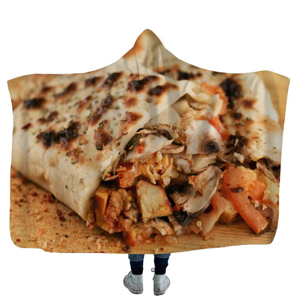 Cobertor criativo mexicano tortilha com capuz, cobertor macio e quente para crianças com capuz, lã sherpa, cobertores vestíveis para crianças 130229n