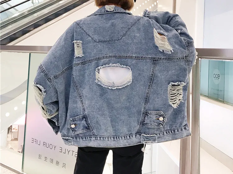 Primavera otoño 2020 Harajuku Jeans Chaqueta Mujer suelta Vintage Ripped Frayed Denim Chaquetas Damas Punk Streetwear Abrigos Unisex CY200515