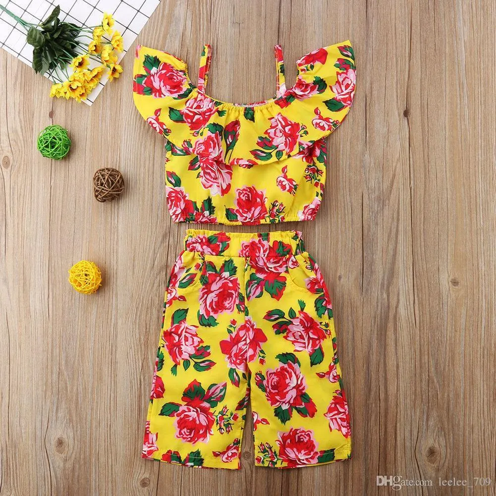 Floral Baby Girls Outfits Flower Shorts Children Clothing Sets Fashion Summer Kids Clothes Printed Ruffle Tops Shorts Suits4054612