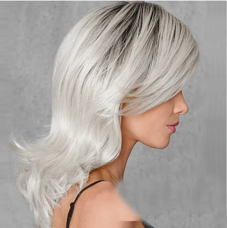 Kıvırcık sentetik saç peruk gri uzun saç siyah ve beyaz renk peruklar toptan