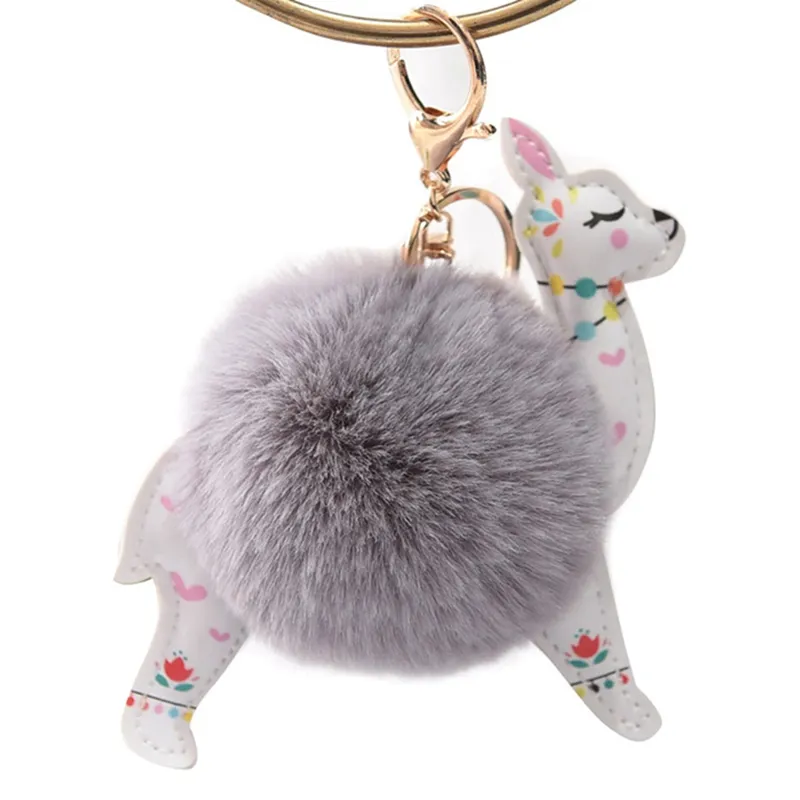 Bonito alpaca bola de cabelo floral plutônio chaveiro pingente brinquedo de pelúcia chaveiro senhoras carro chaveiro natal aniversário gift277c